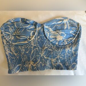 Zara Blue and Cream Patterned Crop Top
